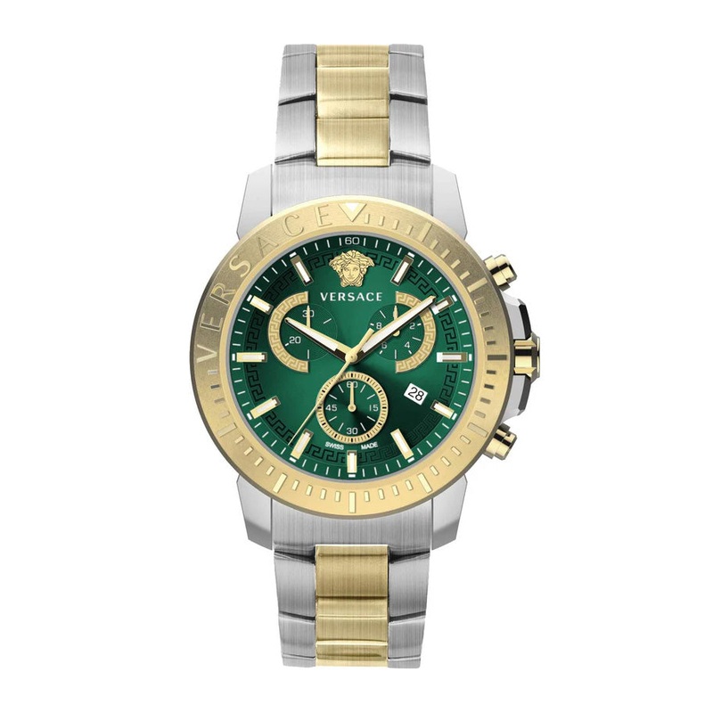 Versace Men’s Watch New Chrono 45mm Green Two-Tone Bracelet VE2E00421