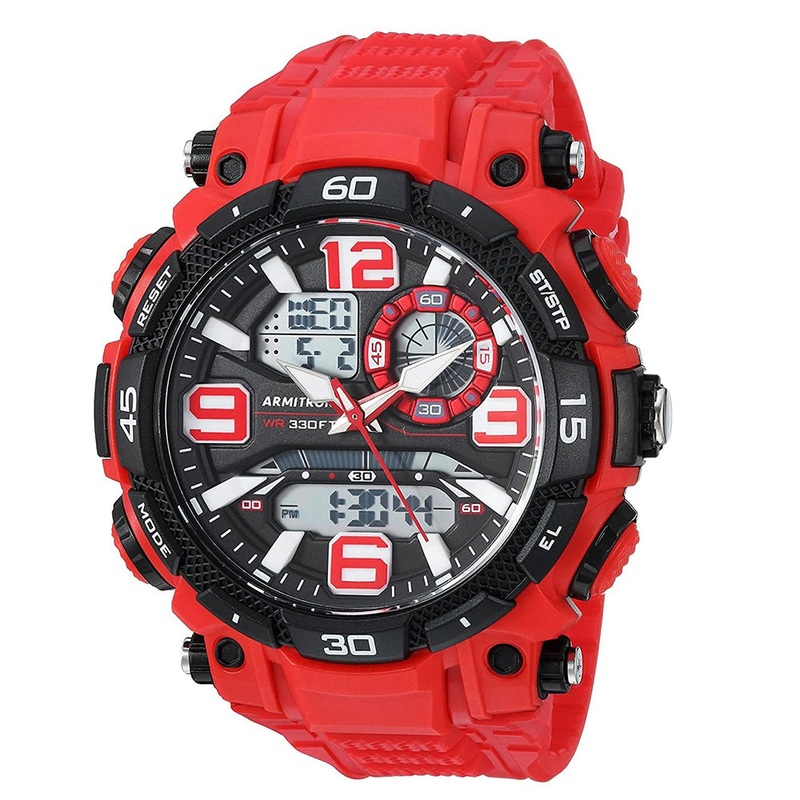 Armitron 20/5270RED Dual Sports Analogue Digital Red Resin Strap Men’s Watch 52 Grey Plastic