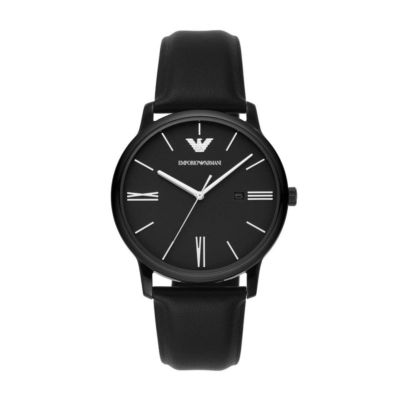 Emporio Armani AR11573 Watch 43 mm Black Stainless steel case, leather strap