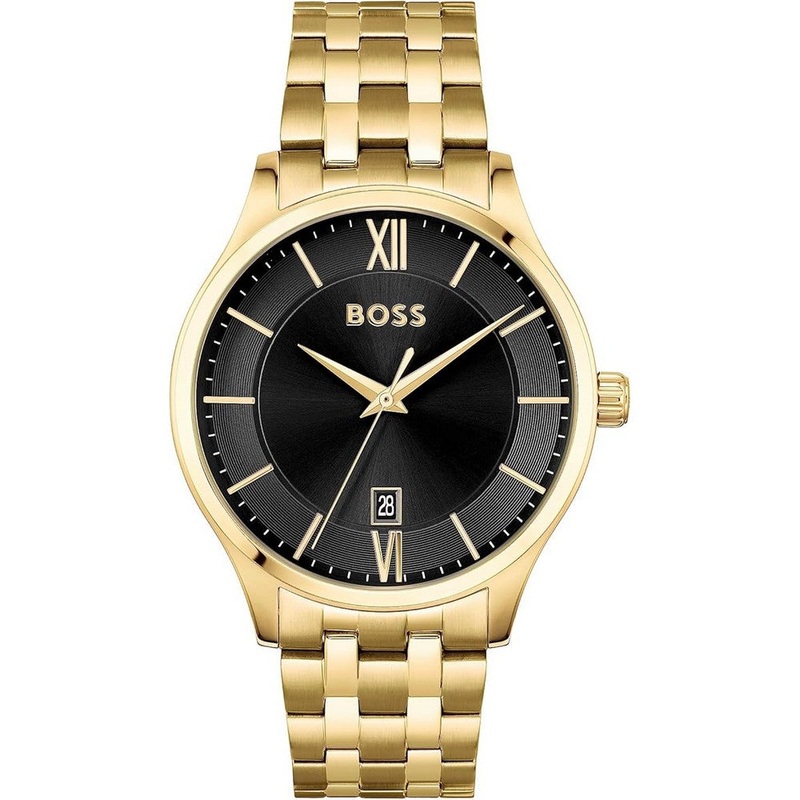 Hugo BOSS Analogue Quartz Watch for Men Elite Collection with Gold Colored Stainless Steel Bracelet 41 Black Stainless Steel