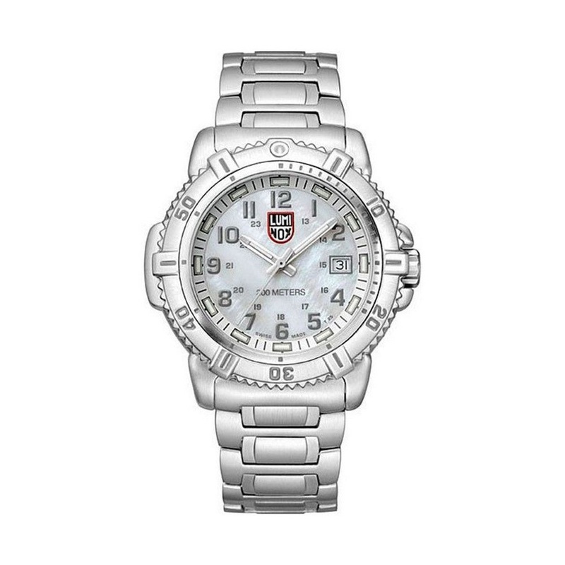 LUMINOX L7258 Modern Mariner Stainless Steel White Mother of Pearl Dial Women’s Watch 38 White Stainless Steel