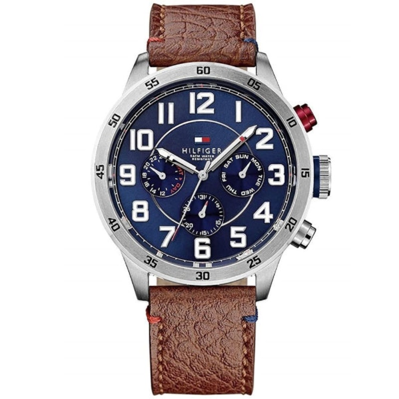 Tommy Hilfiger Trent Brown Leather Strap Blue Dial Chronograph Quartz Watch for Gents – 1791066