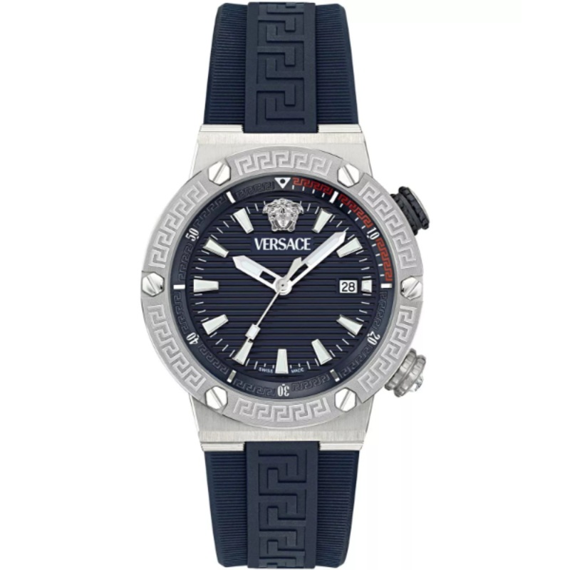 Versace Greca Logo Divers Blue Silicone Strap Blue Dial Quartz Watch for Gents – VE8G00124