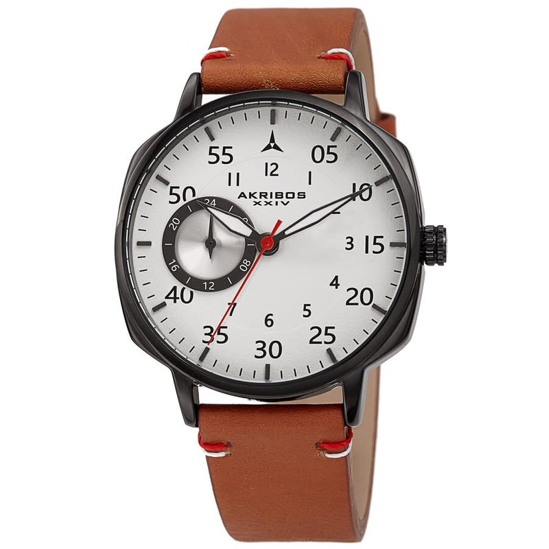 Akribos Xxiv Quartz White Dial Brown Leather Men’s Watch AK1109BRBK