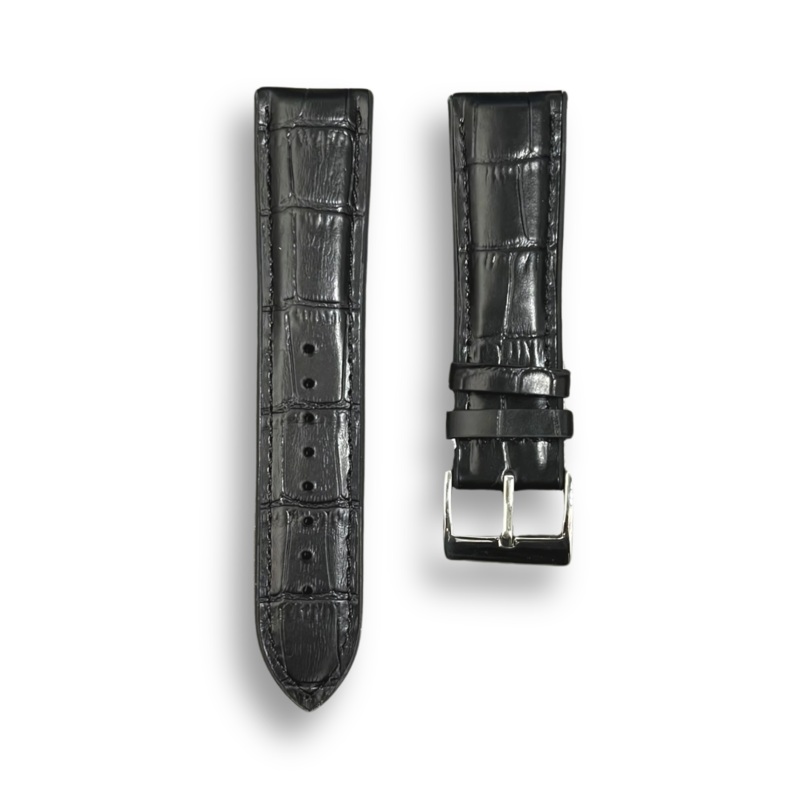 Cavern Crocodile Textured Black Leather-Silicon Watch Strap | 20MM