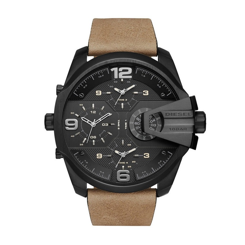 DIESEL DZ7390 Uber Chief 4 Time Zones Oversized Men’s Watch 55 Black Stainless Steel