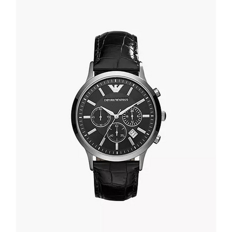 Emporio Armani AR2447 Watch 43 mm Black Stainless steel case, leather strap
