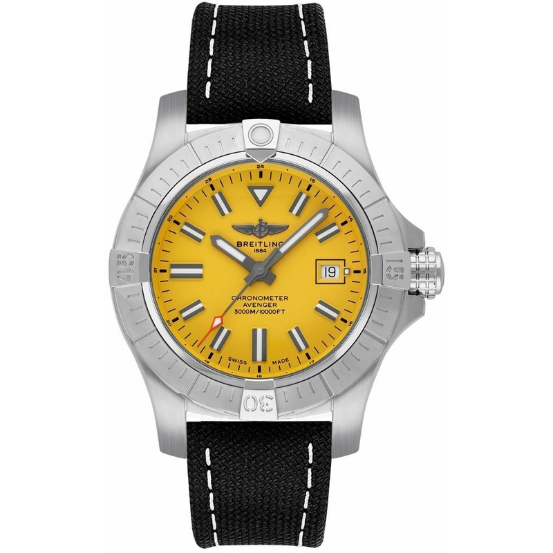 Breitling Avenger Automatic 45 Seawolf Yellow Dial Black Nylon Strap Watch for Men – A17319101I1X1