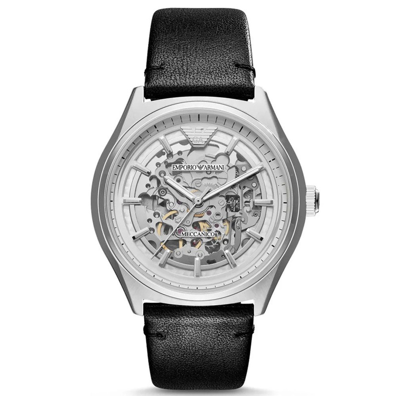 Emporio Armani AR60003 Dress Automatic Stainless Steel and Leather Band Men’s Watch 43 White Stainless Steel
