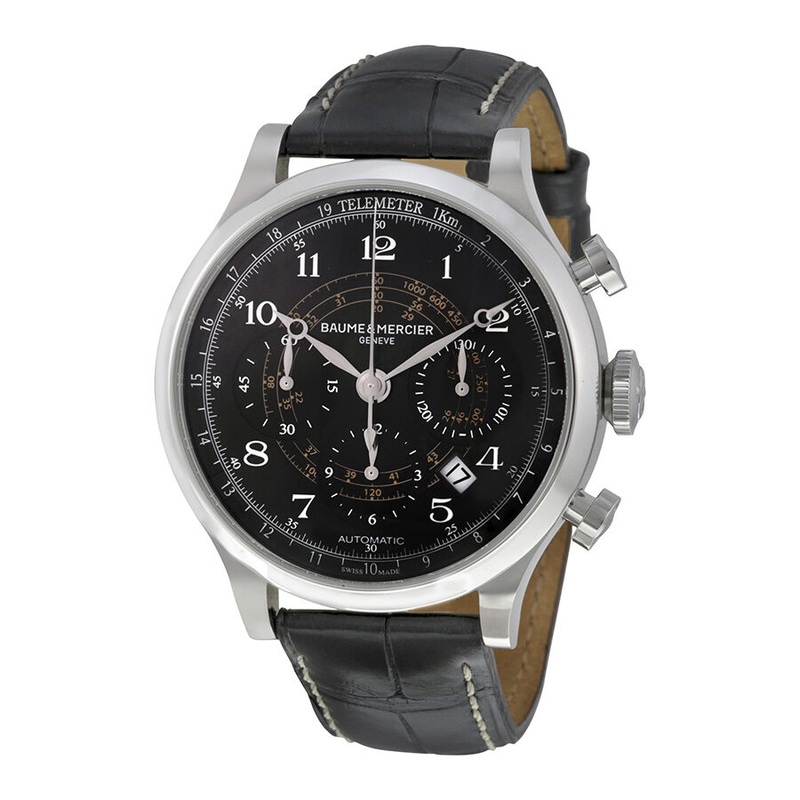 Baume et Mercier Capeland Chronograph Black Dial Black Leather Men’s Watch M0A10168