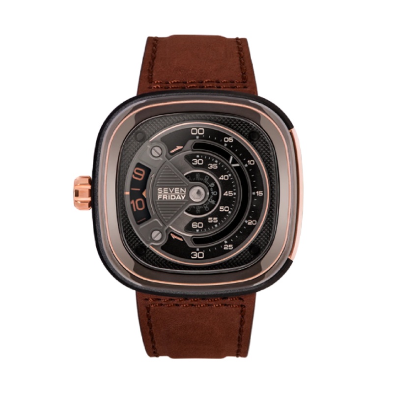 7Friday Brown Leather Strap Black Dial Automatic Watch for Gents – M2B/01-C368