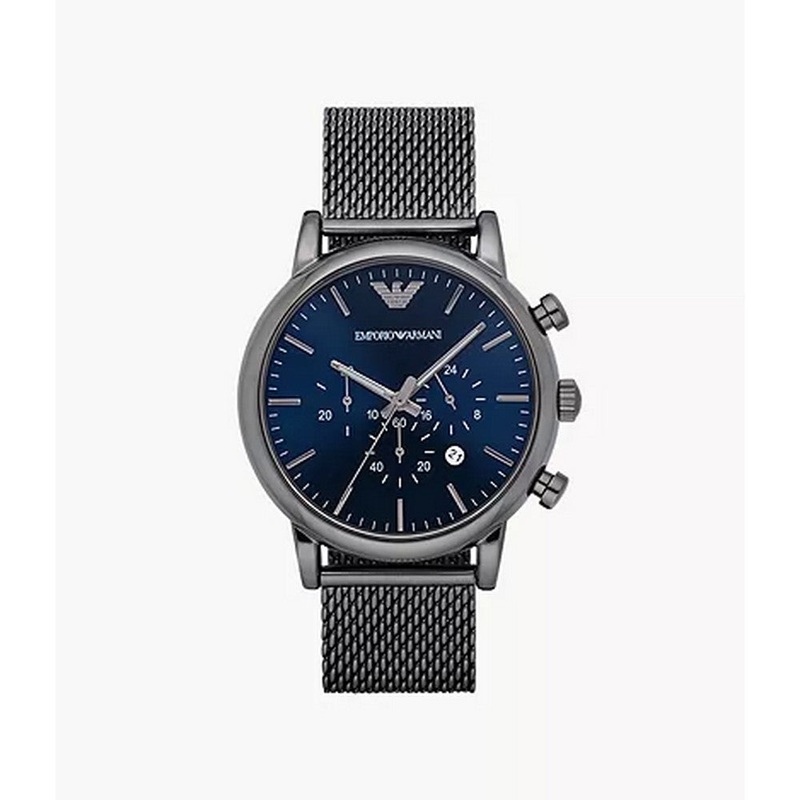 Emporio Armani AR1979 Watch 43 mm Blue Stainless steel case, leather strap