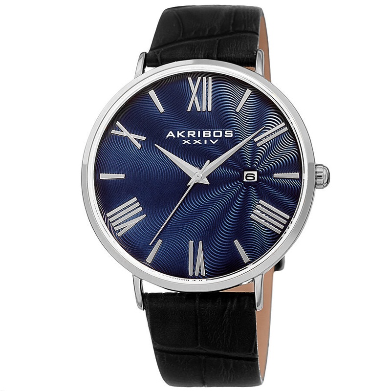 Akribos Xxiv Waves Blue Dial Black Leather Men’s Watch AK1041SSBU