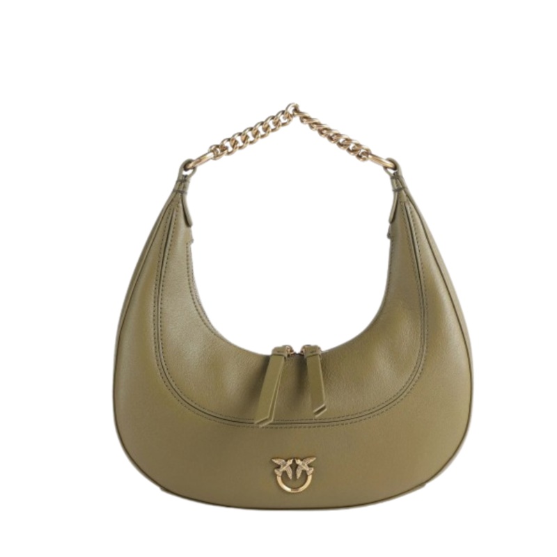 PINKO Brioche Mini Hobo Shoulder Bag  Verde Abete Quilted Calfskin