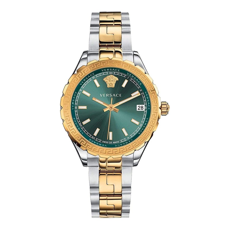 Versace Hellenyium Two-tone Stainless Steel Green Dial Quartz Watch for Ladies – V12050015