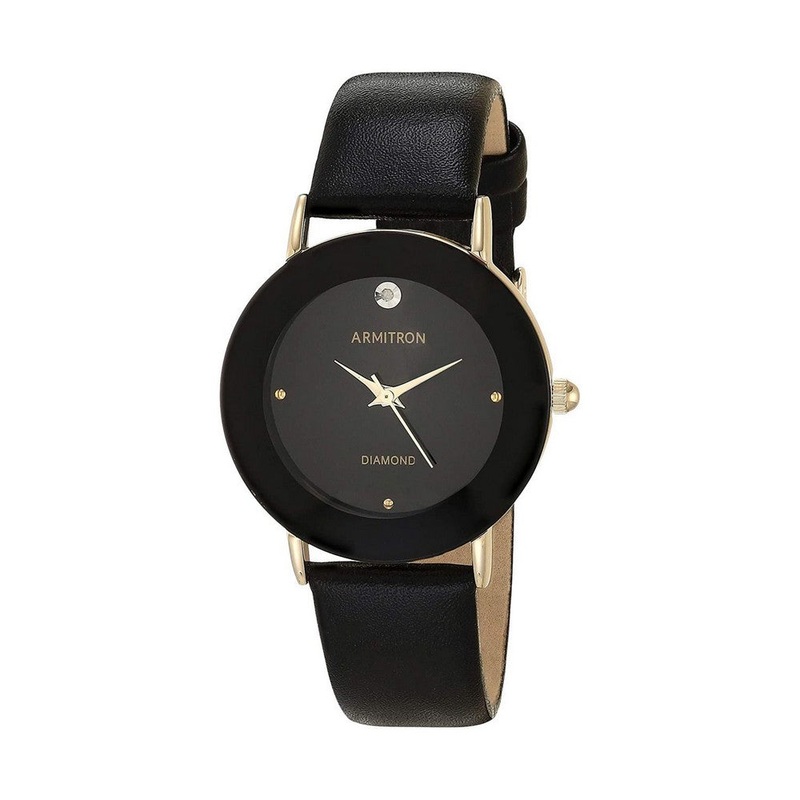 Armitron 75/5739BKGPBK Genuine Diamond Dial Black Leather Strap Women’s Watch 32 Black Stainless Steel