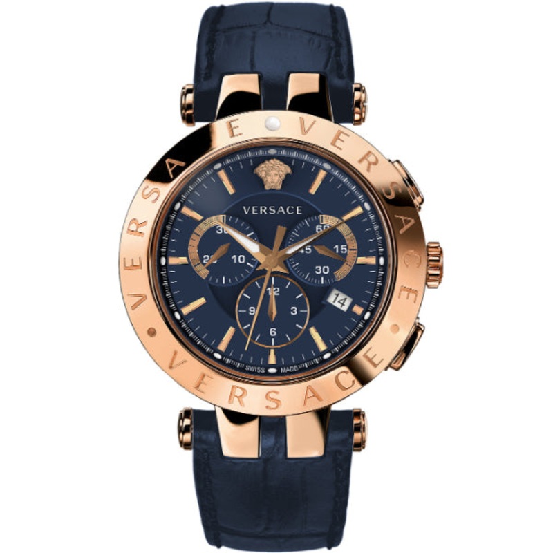 Versace V-Race Navy Blue Leather Strap Navy Blue Dial Chronograph Quartz Watch for Gents – VERA 00120