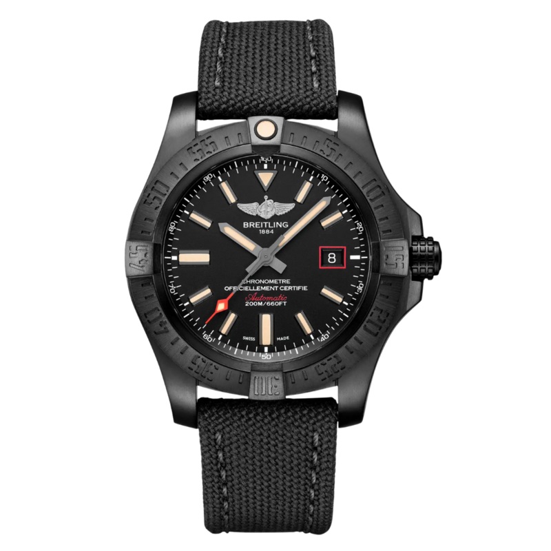 Breitling Anthracite Leather Strap Black Analog Automatic Diver Watch for Men  Avenger Automatic (V17319101B1X1)