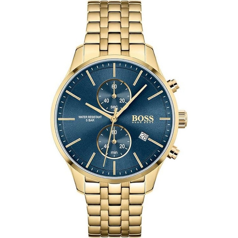 HUGO BOSS ASSOCIATE MENS BLUE DIAL IONIC PLATED THIN GOLD STEEL WATCH 42 Blue Stainless Steel