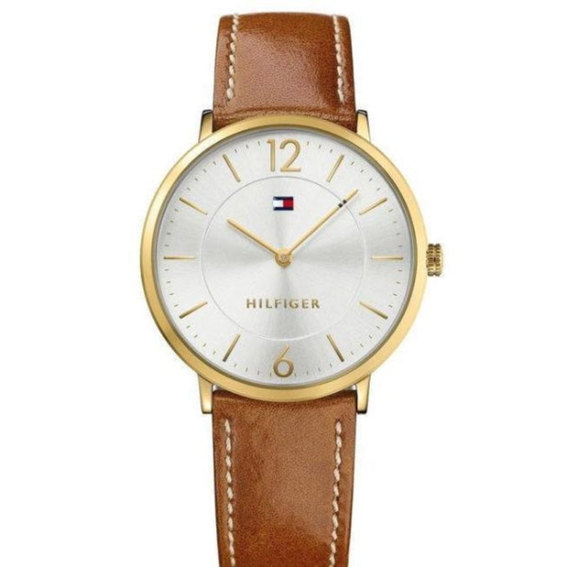 Tommy Hilfiger Ultra Slim Brown Leather Strap White Dial Quartz Watch for Gents – 1710353