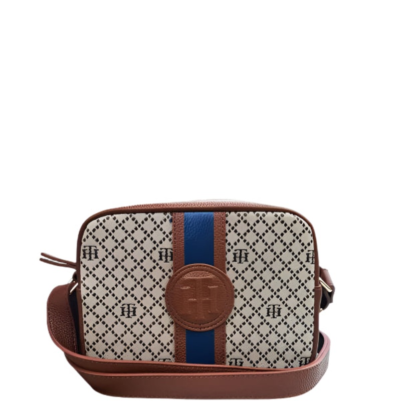 Tommy Hilfiger Iconic Camera Crossbody Brown Canvas Leather Bag