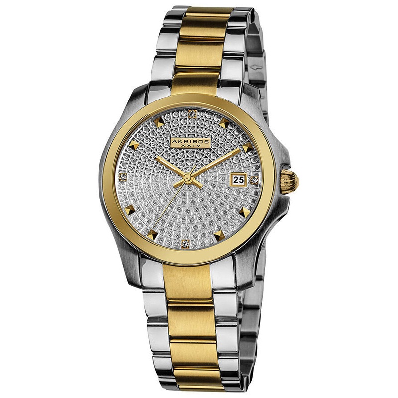 Akribos XxivImpeccable Crystal Pave Dial Two-tone Ladies Watch AK579TT