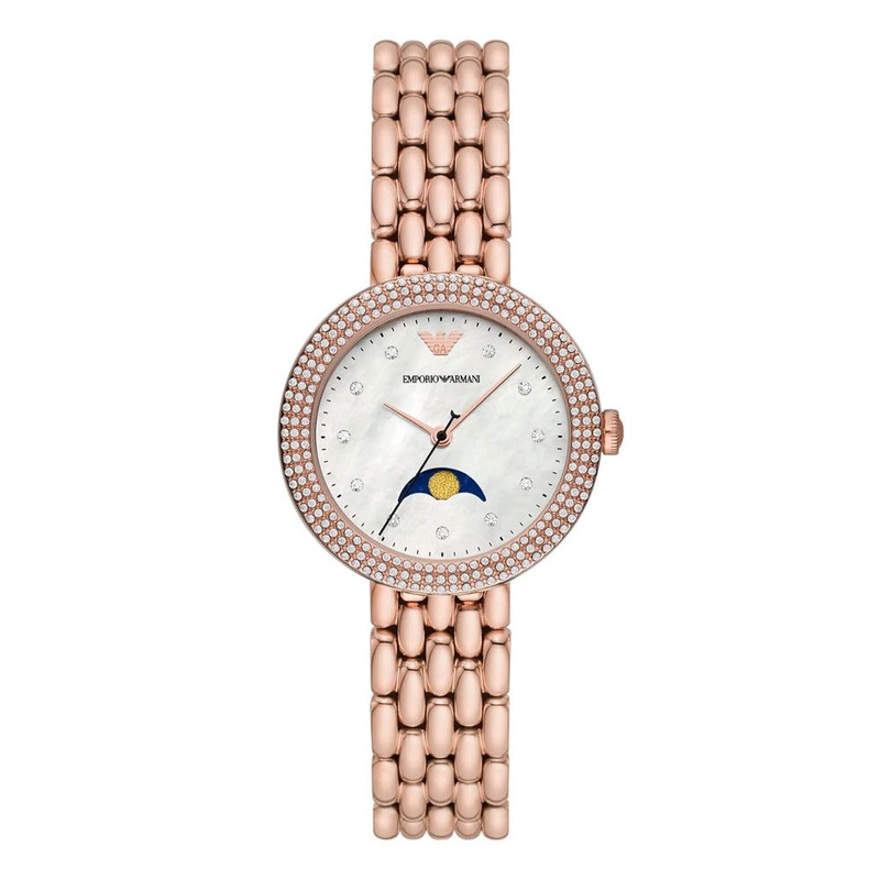 Emporio Armani AR11462 Multifunction Rose Gold Tone Stainless Steel Women’s Watch 32 White Stainless Steel