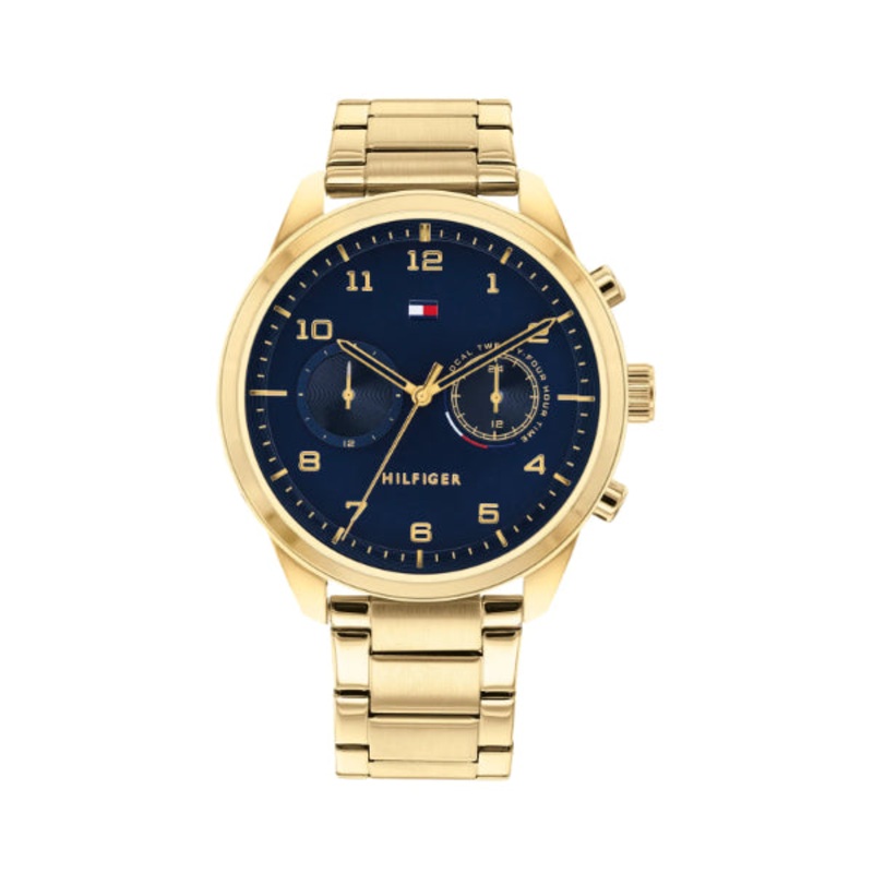 Tommy Hilfiger Patrick Gold Stainless Steel Blue Dial Chronograph Quartz Watch for Gents – 1791783