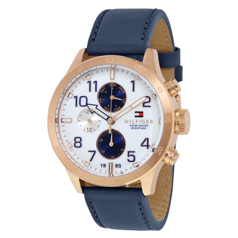 Tommy Hilfiger Multi-Function White Dial Blue Leather Strap Men’s Watch 1791139