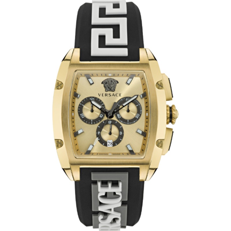 Versace Dominus Black Silicone Strap Gold Dial Chronograph Quartz Watch for Gents – VE6H00223