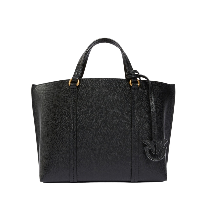 PINKO Carrie Classic Shopper Tote  Black Tumbled Calfskin Leather