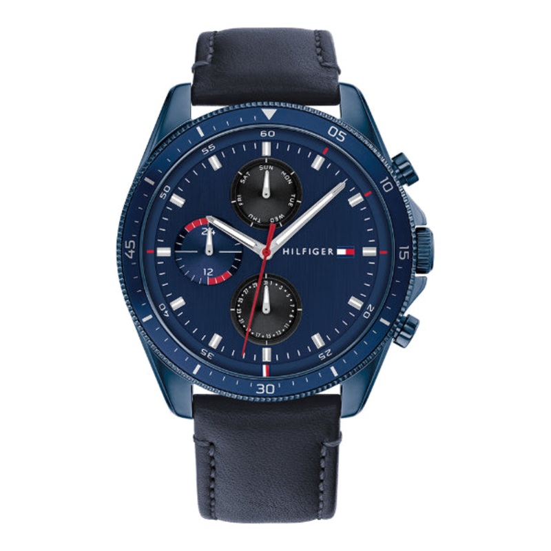 Tommy Hilfiger Parker Blue Leather Strap Blue Dial Chronograph Quartz Watch for Gents – 1791839