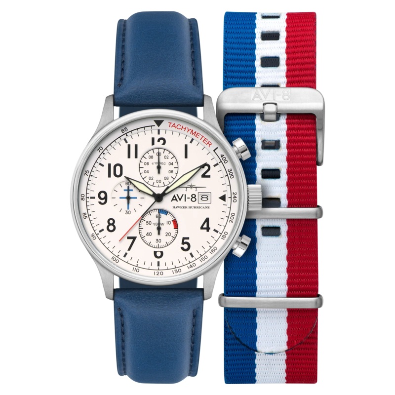 AVI-8 Hawker Hurricane Classic Chronograph Blue White Watch AV-4011-0X