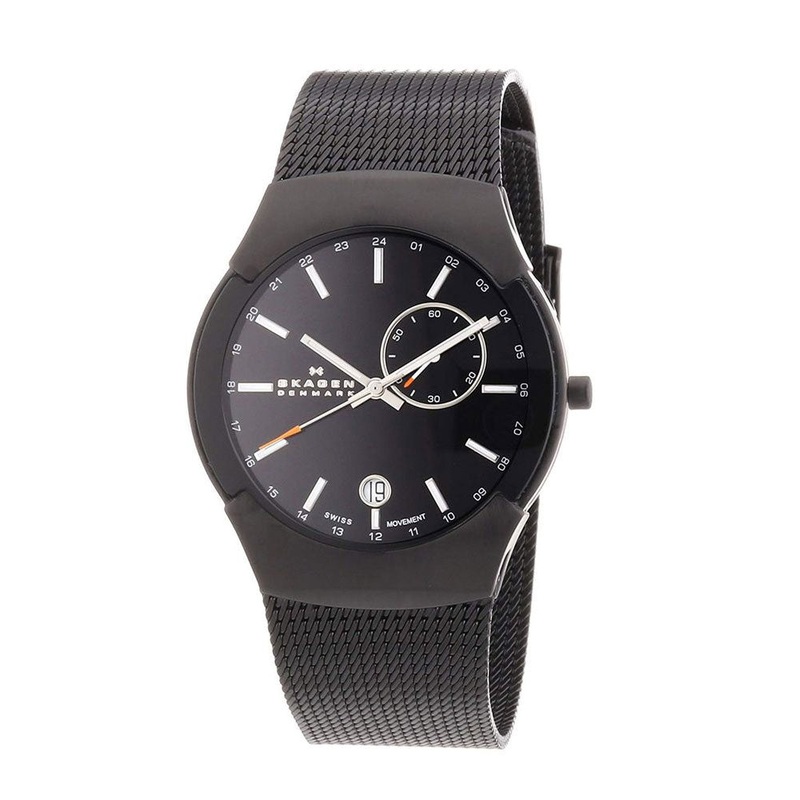 SKAGEN 983XLBB Stainless Steel Black Label Black Dial Men’s Mesh Watch 38 Black Stainless Steel