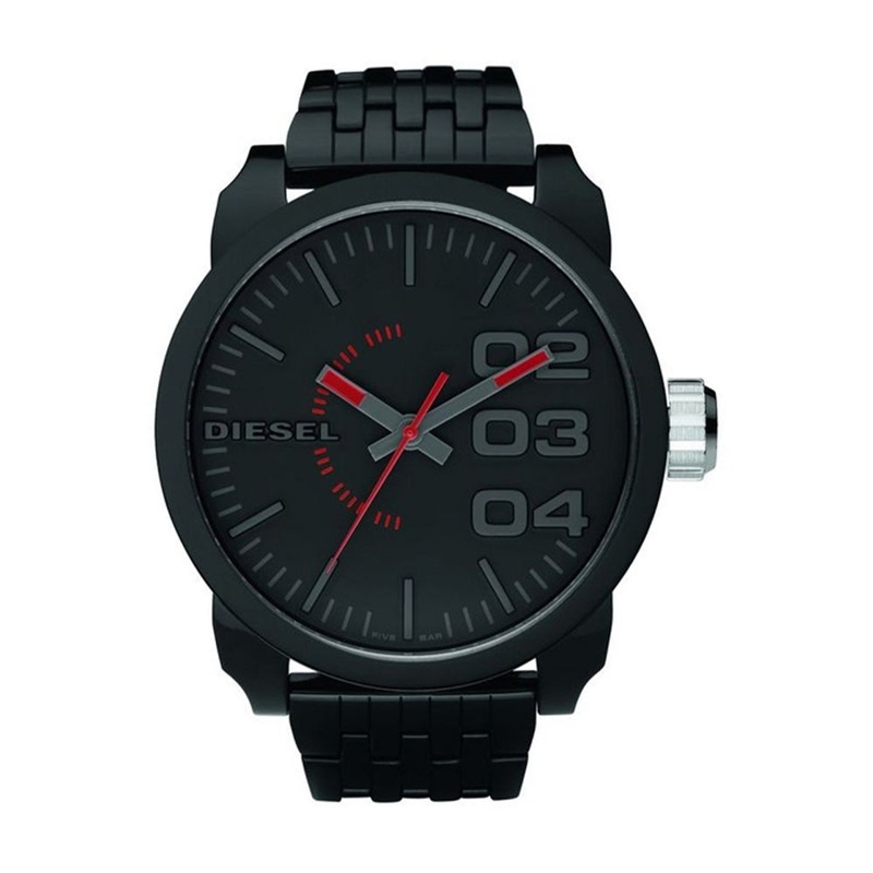 DIESEL DZ1460 Double Down Quartz Black Silicone Watch 56 Black Stainless Steel