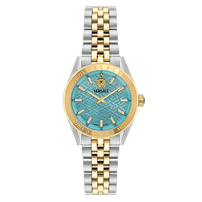 Versace V-Code Two-tone Stainless Steel Tiffany Blue Dial Quartz Watch for Ladies – VE8I00524