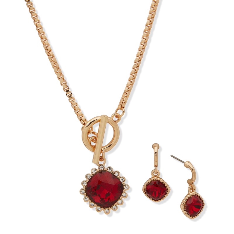 Nine West 19B00852 Necklace & Earrings Set Siam Gold & Siam Necklace & Earrings Set