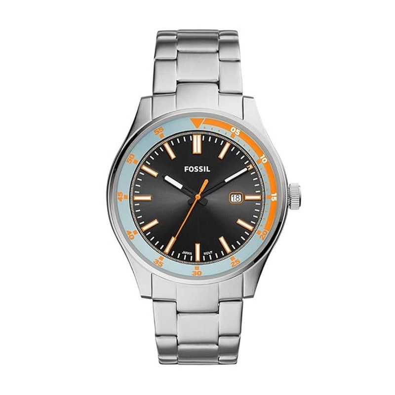 Fossil Belmar Three-Hand Date Stainless Steel Watch for Men FS5534 44 Black Stainless Steel