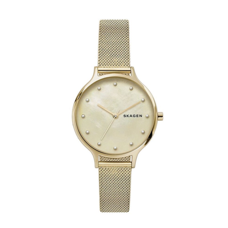 SKAGEN SKW2774 Anita Mother of Pearl Gold Tone Steel Women’s Mesh Watch 36 Nude Stainless Steel