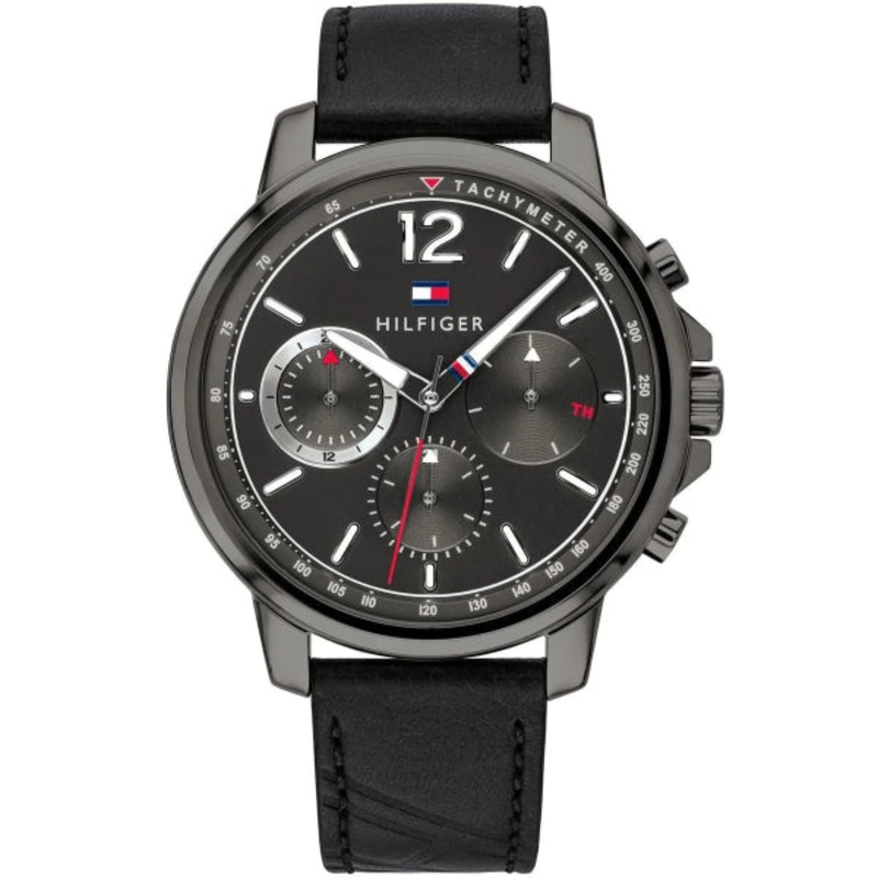 Tommy Hilfiger Landon Black Leather Strap Black Dial Chronograph Quartz Watch for Gents – 1791533