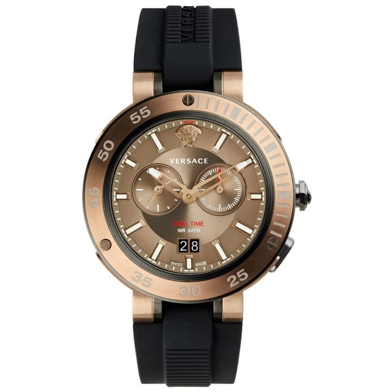 Versace V Extreme Chronograph Brown Tone Dial Black Rubber Strap Watch for Men – VCN030017