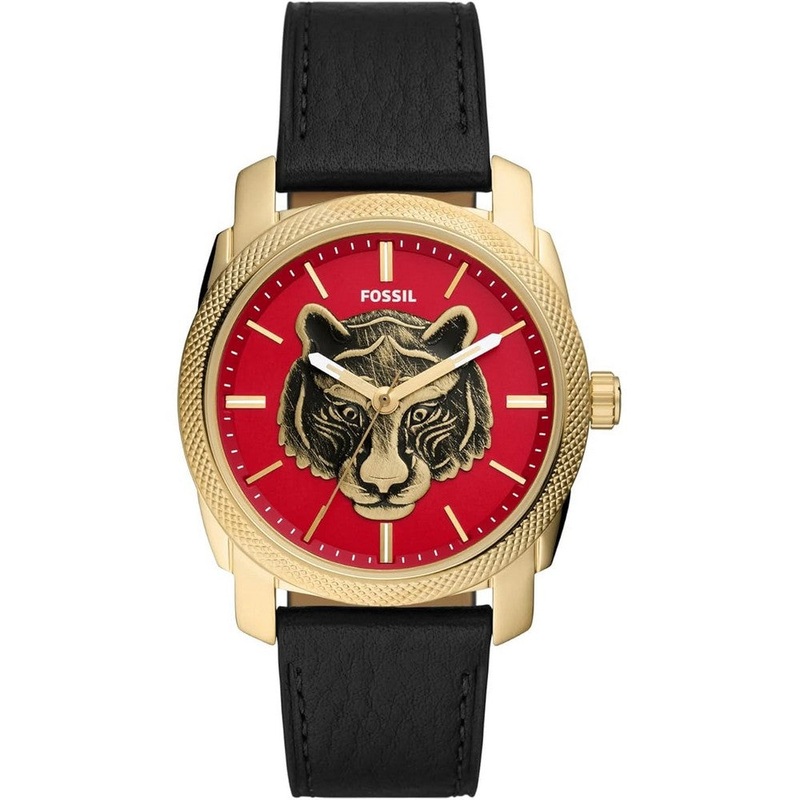 Fossil FS5909 Men’s Machine Quartz Stainless Steel and Eco Leather Three-Hand Watch, Color: Gold, (Model: FS5909) 42 Red Stainless Steel