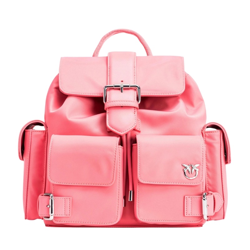 PINKO Donna Pocket MultiPocket Backpack  Coral Pink Nylon