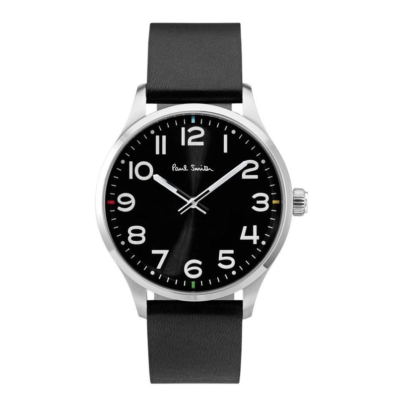 PAUL SMITH P10061 Analogue Black Dial and Black Leather Strap Men’s Watch 41 Black Stainless Steel