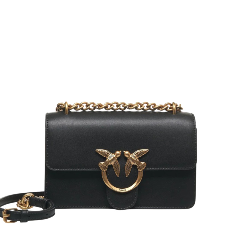 PINKO Love One Mini DC Crossbody Bag  Black Quilted Calfskin