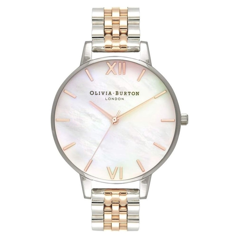 OLIVIA BURTON OB16MOP06 Big Dial Mother of Pearl Dial Two-Tone Women’s Watch 38 White Stainless Steel