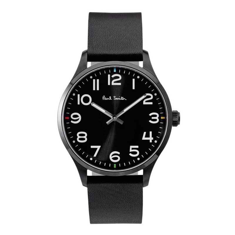PAUL SMITH P10062 Analogue Black Dial Leather Strap Men’s Watch 41 Black Stainless Steel