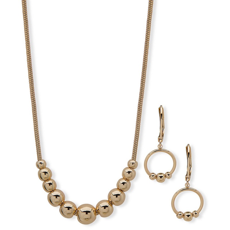 01S00040 – Anne Klein Necklace and Earring Set Gold metal Necklace & Earring Set