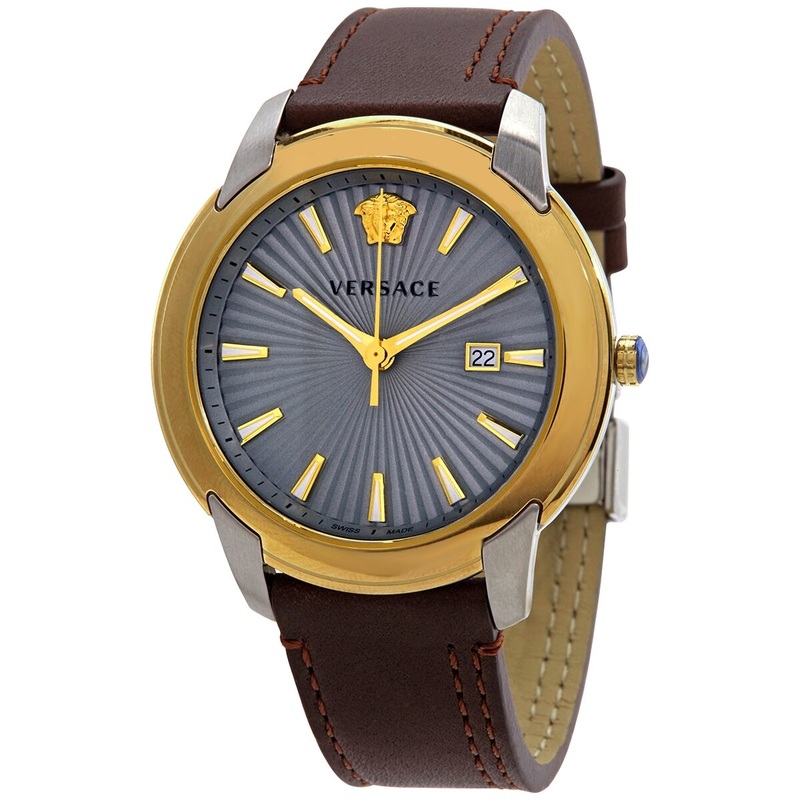 Versace V-Urban Quartz Grey Dial Brown Leather Men’s Watch VELQ00219