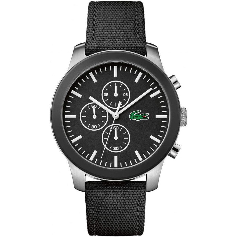LACOSTE 2010950 Analogue Black Dial textile Strap Men’s Watch 45 Black Stainless Steel